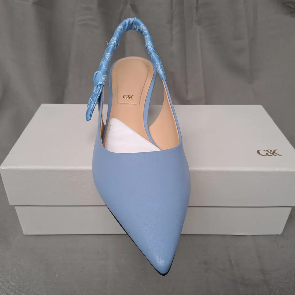 BOXED PAIR OF CHARLES & KEITH POINTED TOE LOW HEEL SHOES IN BLUE EU SIZE 41