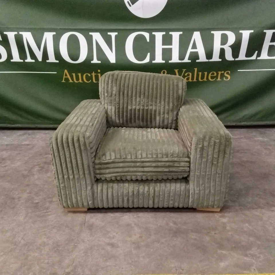 COSY FAUX FUR FABRIC ARMCHAIR - OLIVE RRP £849