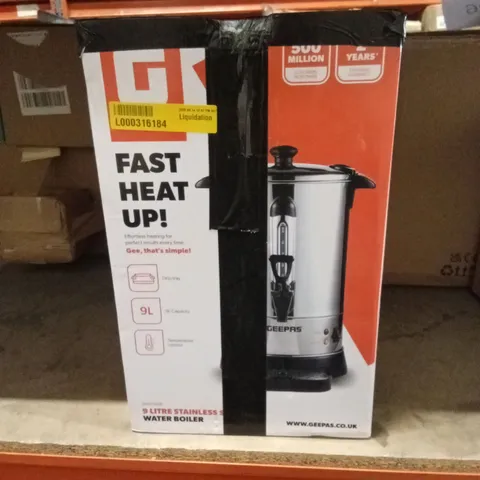 BOXED GEEPAS GK6154UK STAINLESS STEEL WATER BOILER 9L