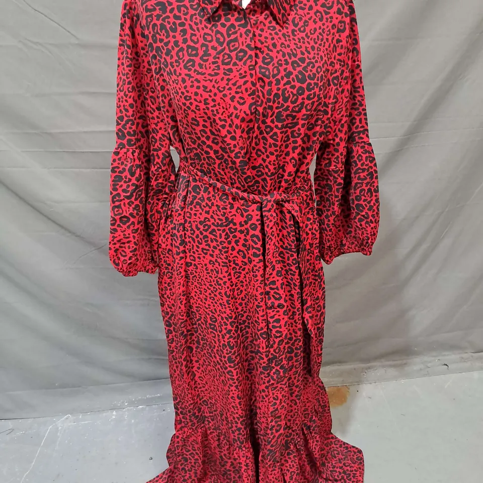 IZABEL BELTED MAXI DRESS IN RED LEOPARD SIZE 14