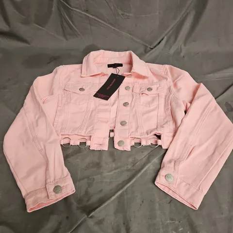 LIQUOR N POKER DENIM METAL DETAIL JACKET IN PINK ACID WASH SIZE M