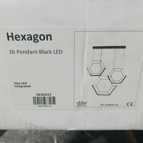 BRAND NEW BOXED DAR LIGHTING HEXAGON 3 LIGHT BLACK PENDANT LED