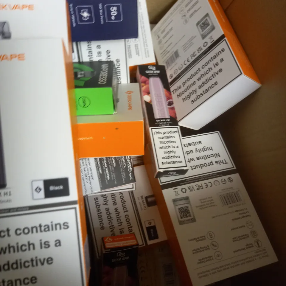 BOX OF APPROX 20 ASSORTED E-CIGARETTES AND DISPOSABLE VAPES	 