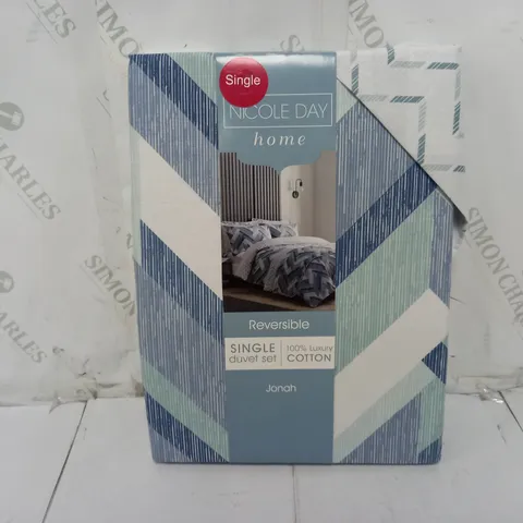 NICOLE DAY HOME REVERSIBLE JONAH SINGLE DUVET SET IN BLUE/WHITE