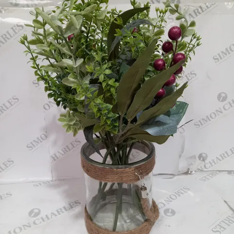 SARA DAVIES FAUX BOUQUET IN GLASS ROPE DETAIL VASE