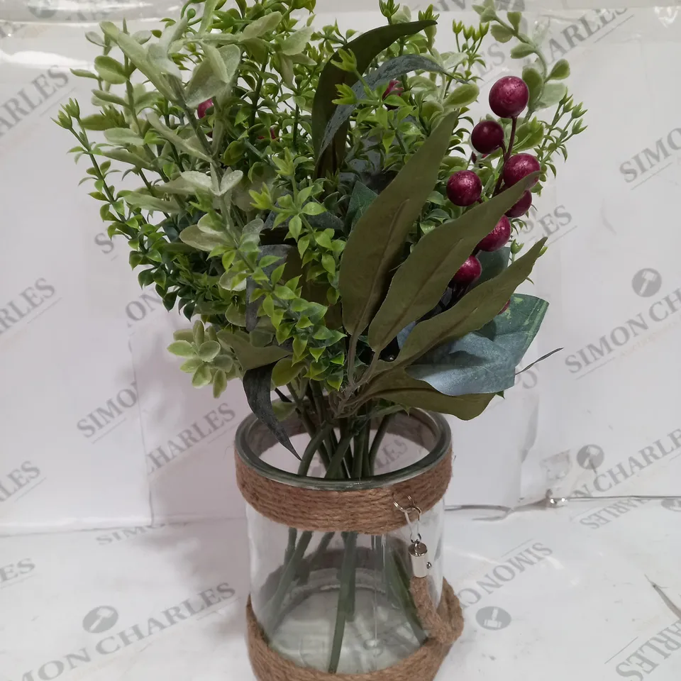 SARA DAVIES FAUX BOUQUET IN GLASS ROPE DETAIL VASE