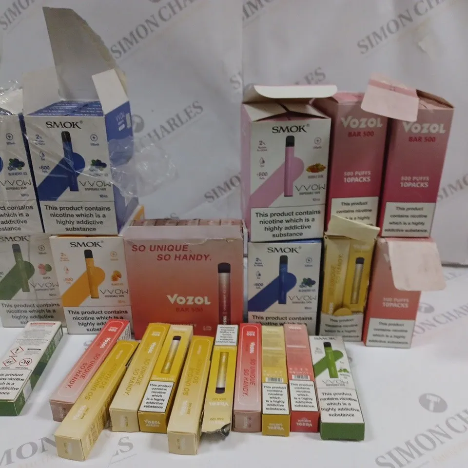 LOT OF ASSORTED DISPOSABLE E-CIGARETTES TO INCLUDE VOZOL AND SMOK