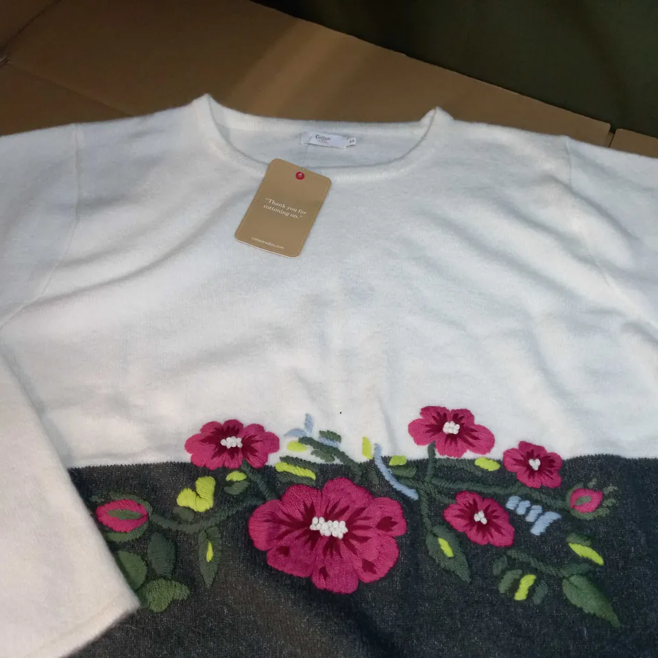 COTTON TRADERS EMBROIDERED CREAM JUMPER - SIZE 24