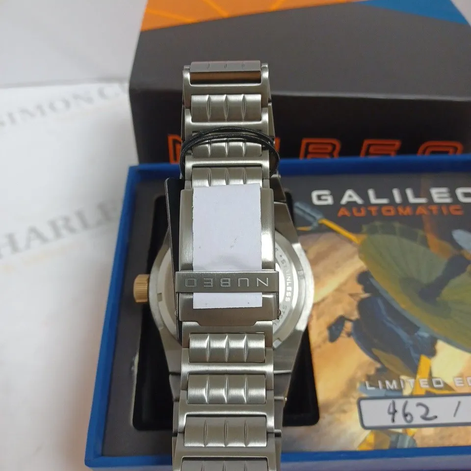 BOXED NUBEO GENTS GALLILEO LTD ED AUTOMATIC WATCH STAINLESS STEEL WITH NUSOUND AUDIO EAR BUDS