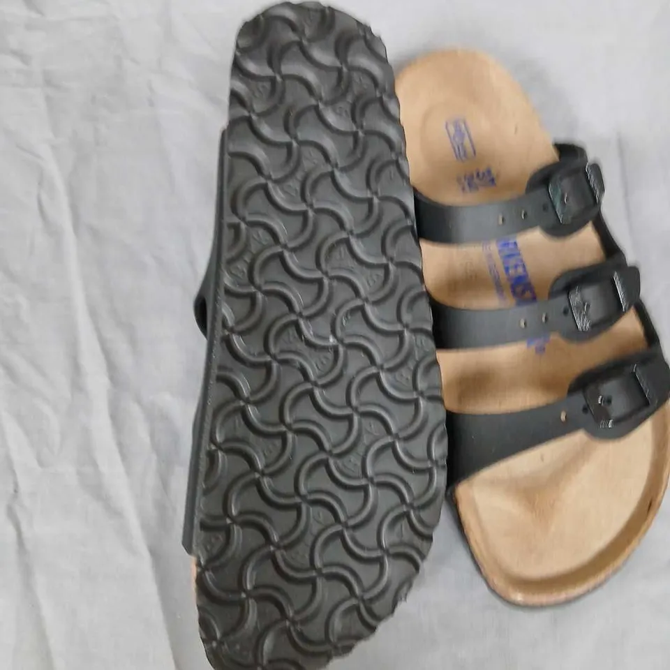 BIRKENSTOCK BLACK LEATHER THREE-STRAP SANDALS WITH CORK FOOTBED