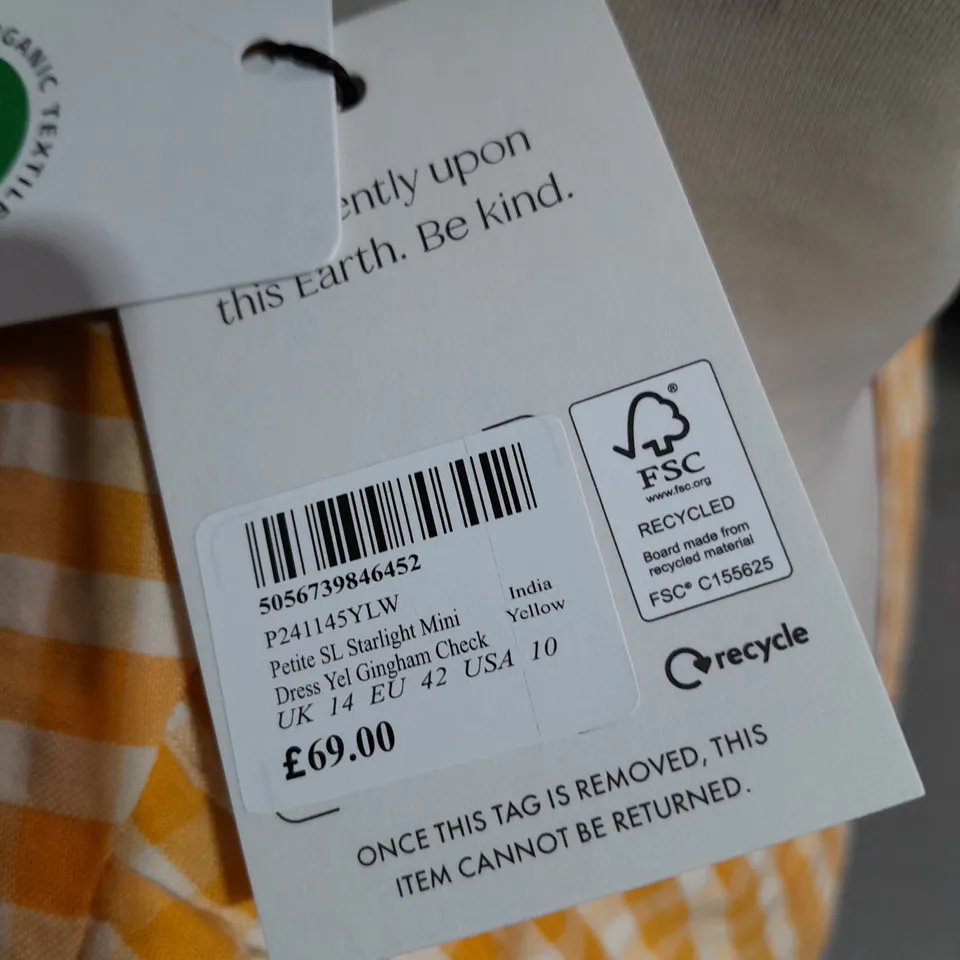 NOBODYS CHILD PETITE STARLIGHT DRESS IN YELLOW GINGHAM CHECK - UK 14