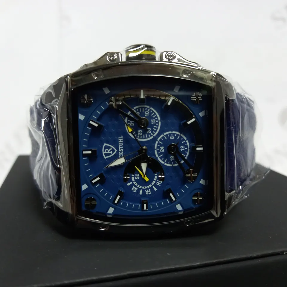 RUCKSTUHL TRIPLE DIAL BROWN LEATHER STRAP WRISTWATCH
