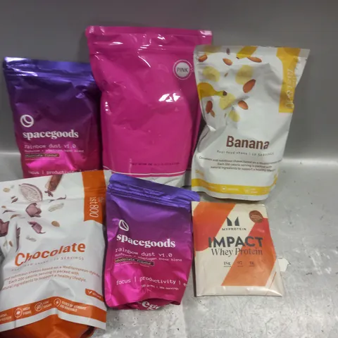 SEVEN BAGS OF ASSORTED FOOD SUPPLEMENTS TO INCLUDE; THE FAST 800, PINK SUN, MYPROTEIN AND SPACEGOODS