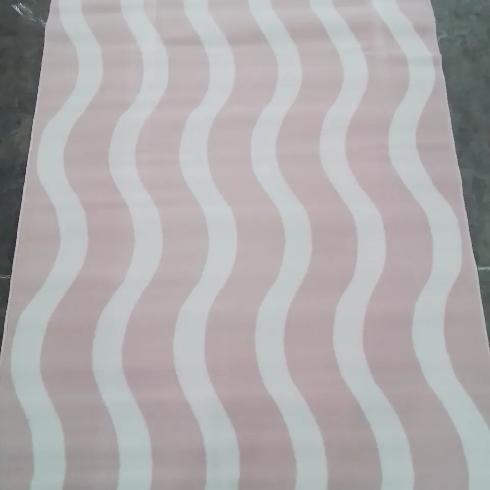QUALITY DESIGNER PINK WAVED SOFT PILE AREA RUG