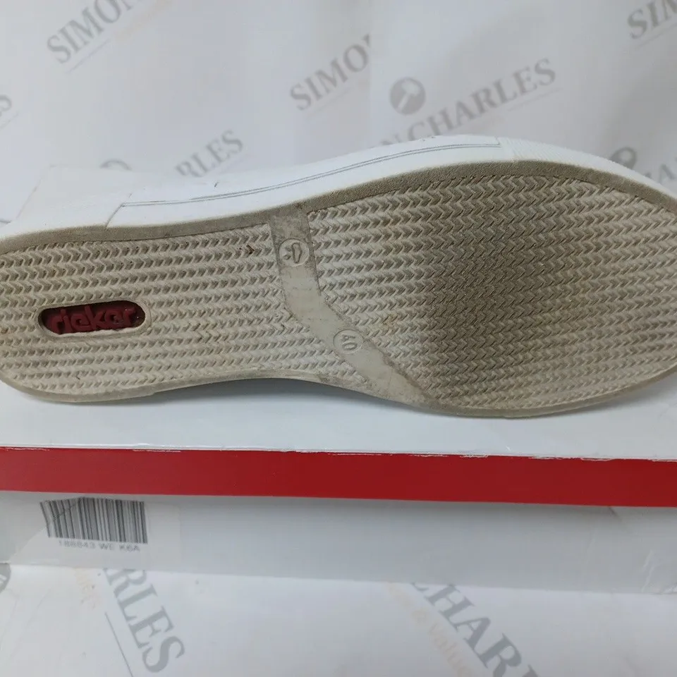 BOXED PAIR OF RIEKER ANTISTRESS ZIP TRAINER WHITE  - SIZE 6.5