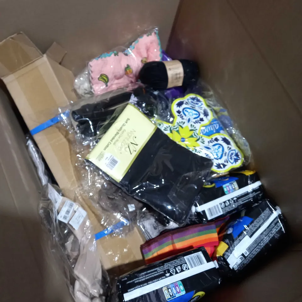 BOX OF APPROXIMATELY 20 ITEMS TO INCLUDE PADS, YARN, WALKING STICK ETC