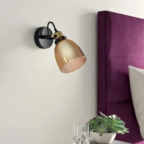 BOXED MERCURY ROW TAZEWELL 1-LIGHT WALL SPOTLIGHT COPPER GLASS SHADE BLACK METAL FRAME 23.5CM H