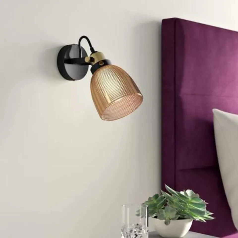 BOXED MERCURY ROW TAZEWELL 1-LIGHT WALL SPOTLIGHT COPPER GLASS SHADE BLACK METAL FRAME 23.5CM H