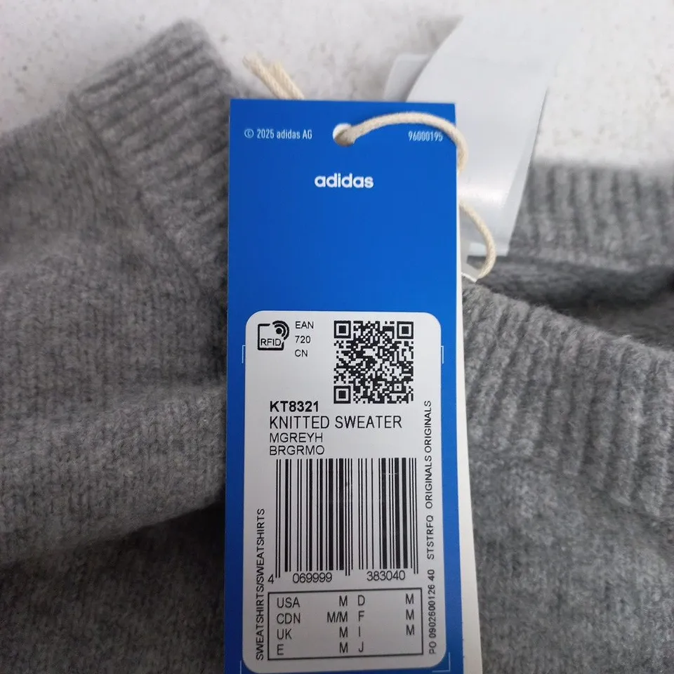 ADIDAS KNITTED SWEATER – GREY, UK 12-14 (MEN'S)
