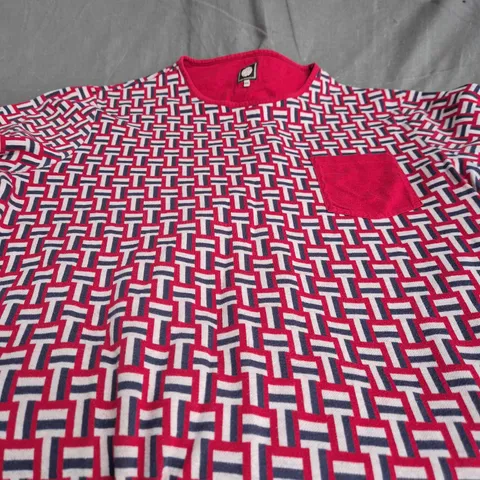 PRETTY GREEN PATTERNED CREW-NECK TOP WITH RED TRIM & CHEST POCKET (XXL)