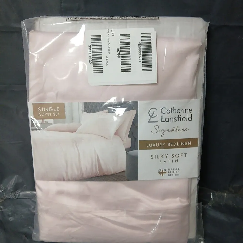 CATHERINE LANSFIELD SILKY SOFT SATIN DUVET COVER SET - BLUSH PINK - SINGLE