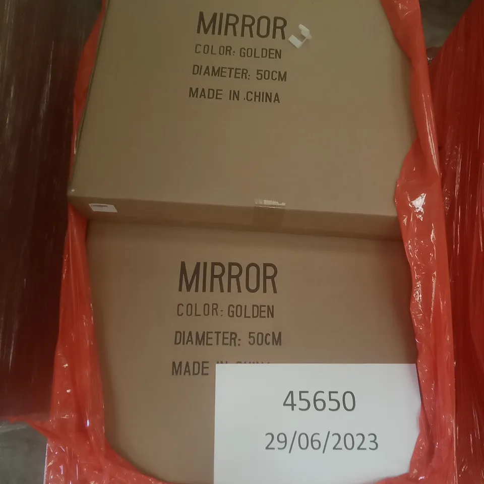 PALLET OF approximately 11 RUMCENT ROUND WALL GOLDEN MIRRORS 50CM