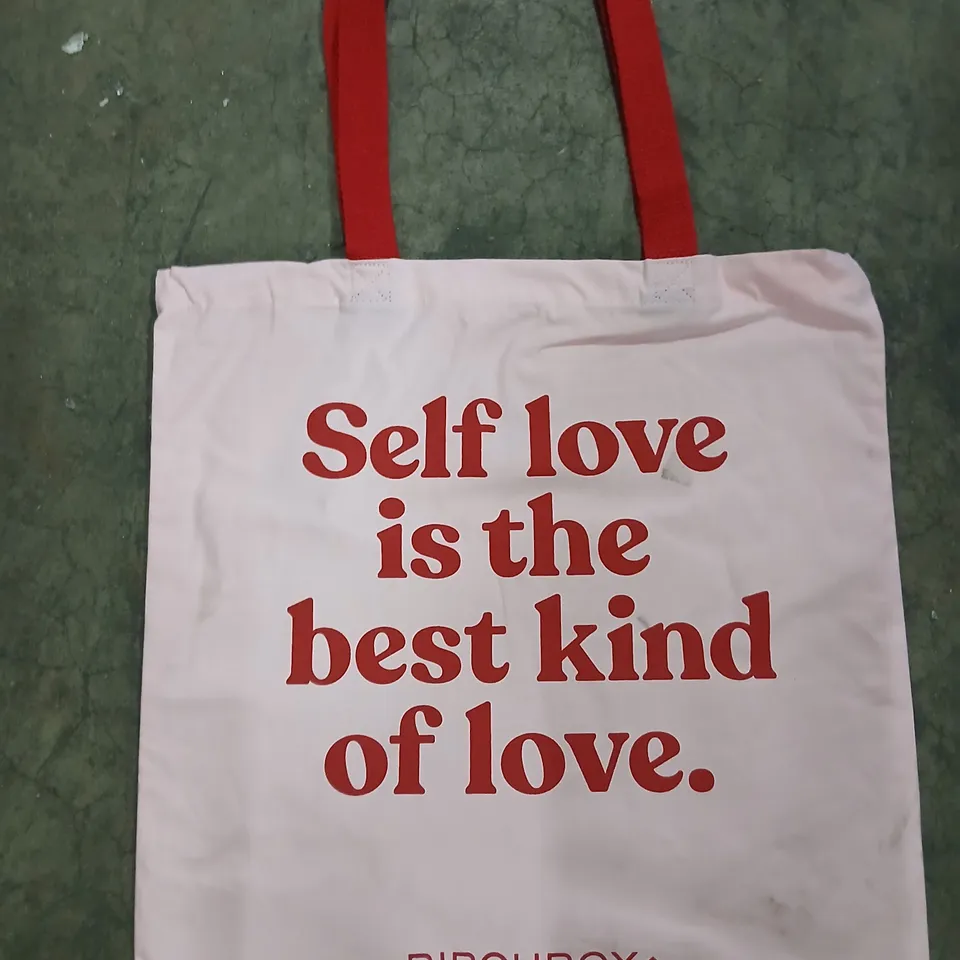 BOX OF APPROXIMATELY 100 BIRCHBOX SELF LOVE TOTE BAGS
