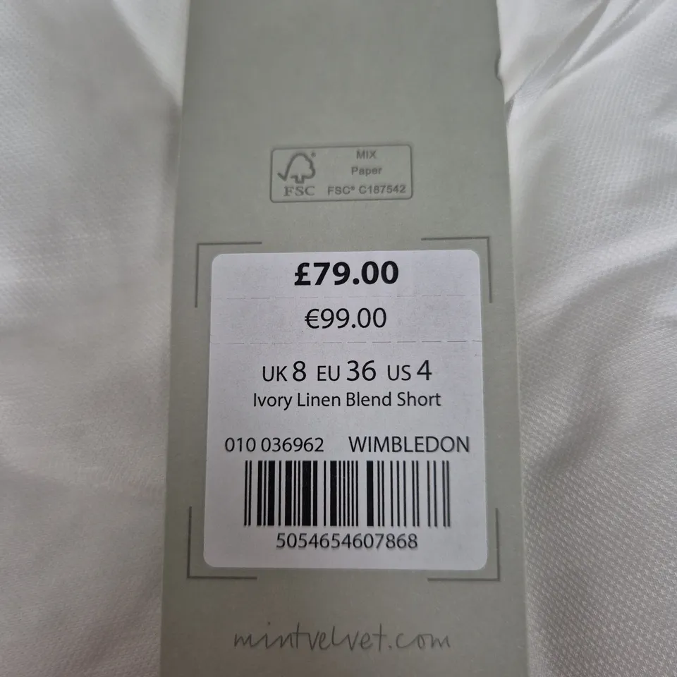 MINT VELVET IVORY LINEN-BLEND SHORTS, UK 8 (EU 36) – WHITE
