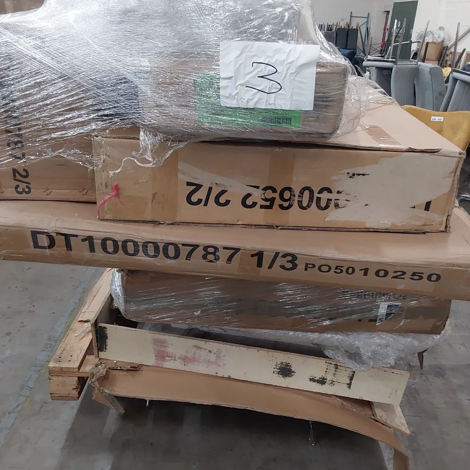 PALLET OF ASSORTED BOXED DINING TABLE PARTS 