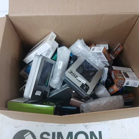 BOX OF APPROXIMATELY 45 ASSORTED E-CIGARETTES AND COMPONENTS TO INCLUDE:  SIKE CRYSTAL RECHARGEABLE DEVICES