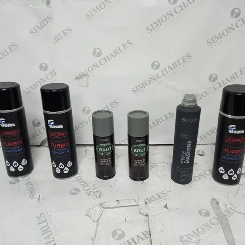 APPROXIMATELY 15 ASSORTED AEROSOLS TO INCLUDE WAVES CHERRY, BRUT DEODRANT, AND REVLON STYLE MASTER ETC.