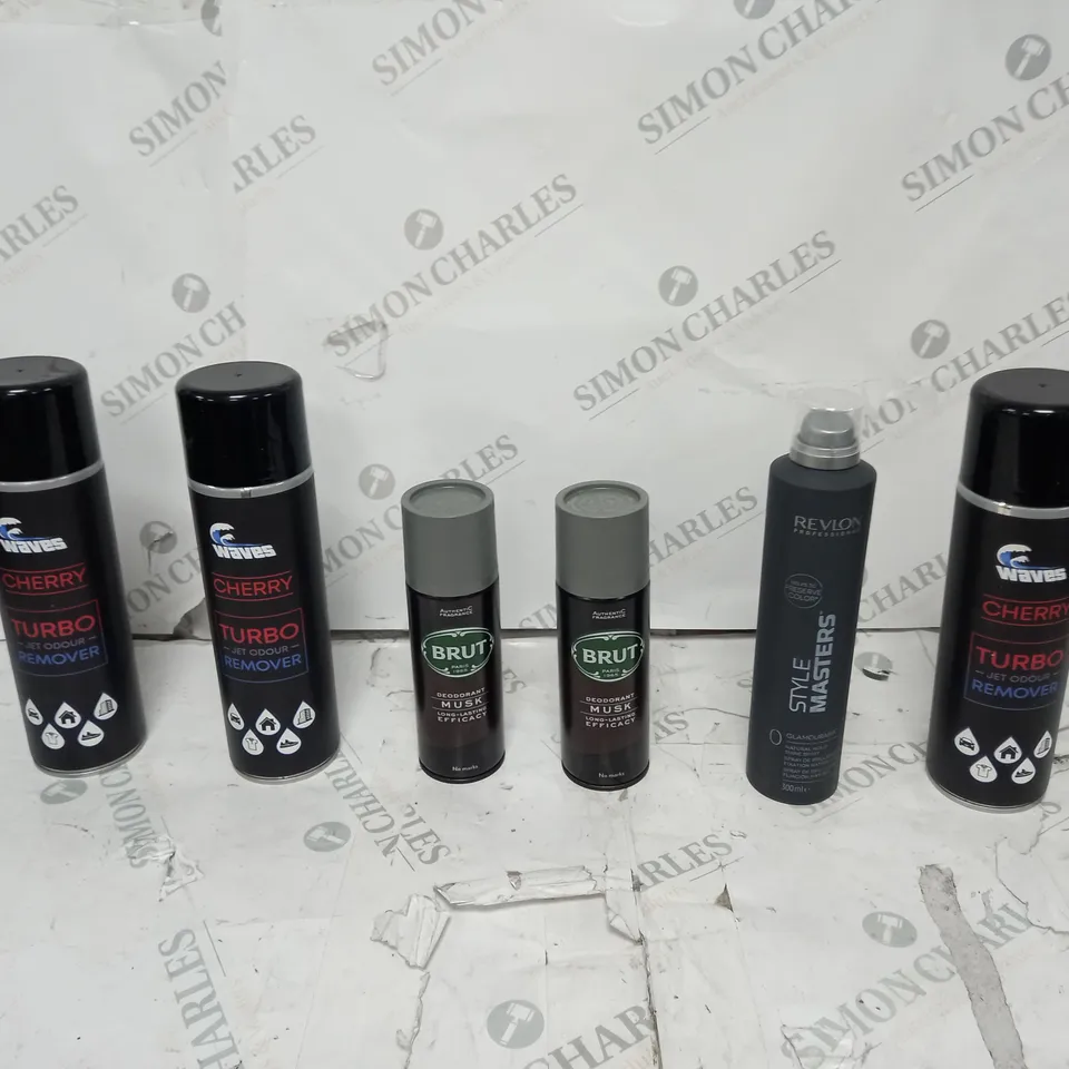 APPROXIMATELY 15 ASSORTED AEROSOLS TO INCLUDE WAVES CHERRY, BRUT DEODRANT, AND REVLON STYLE MASTER ETC. 