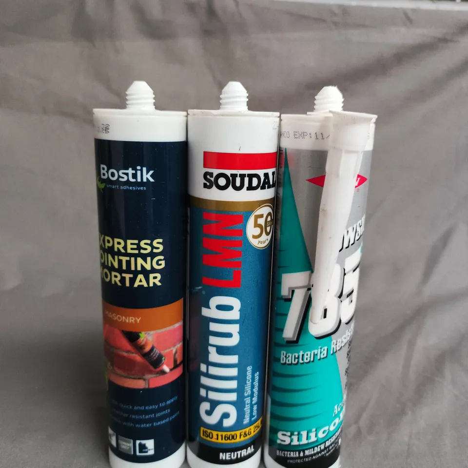 APPROX 10 ASSORTED ITEMS TO INCLUDE SEALANT , MORTAR ETC..