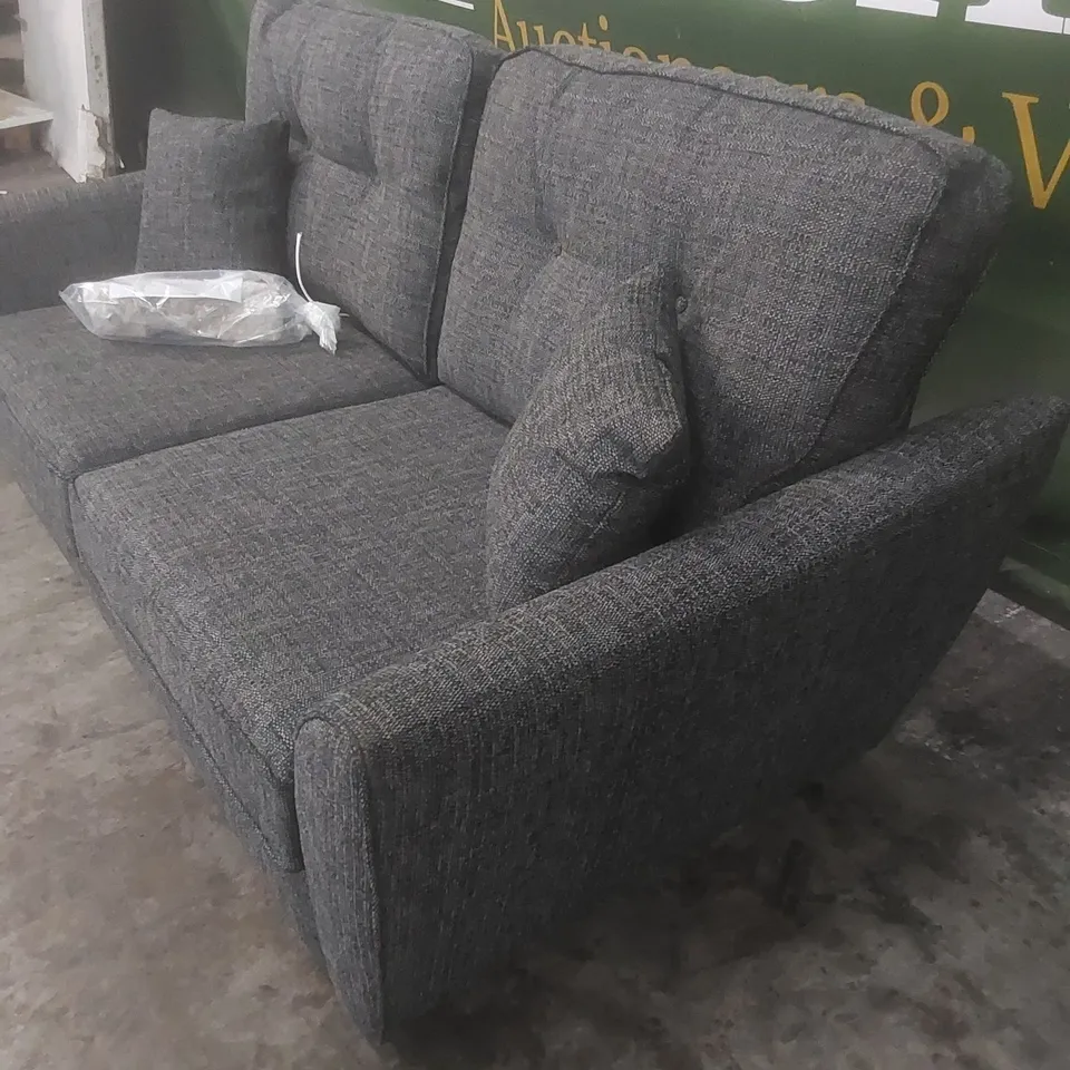 DESIGNER HALSTOW 2 SEATER HIGH BACK FABRIC UPHOLSTERED SOFA - CHARCOAL 