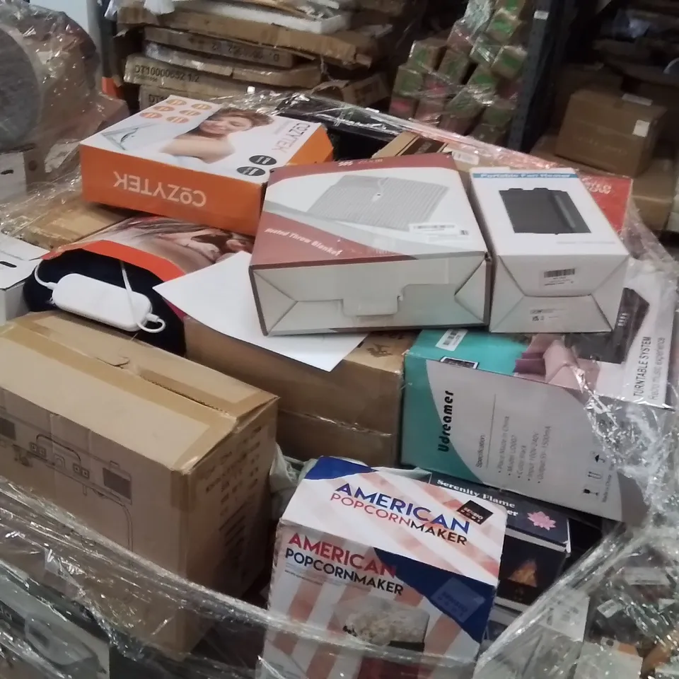 PALLET CONTAINING A LARGE QUANTITY OF ELECTRICAL PRODUCTS TO INCLUDE;PORTABLE FAN HEATER,HEATED THROW,POPCORN MAKER
