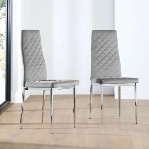 BOXED RENZO DINING CHAIR, STONE GREY CLASSIC FAUX LEATHER & CHROME (1 BOX)