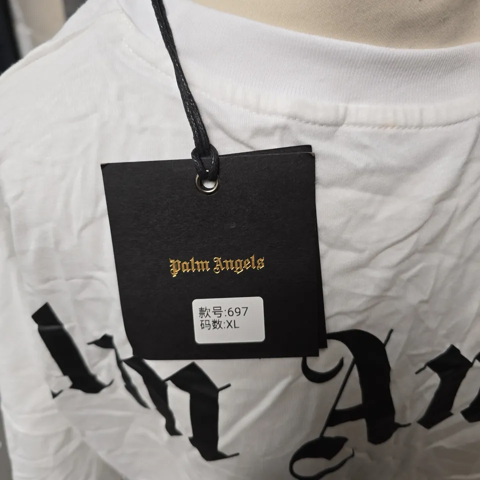 PALM ANGELS WHITE T-SHIRT WITH GOTHIC LOGO – SIZE XL (MEN'S)