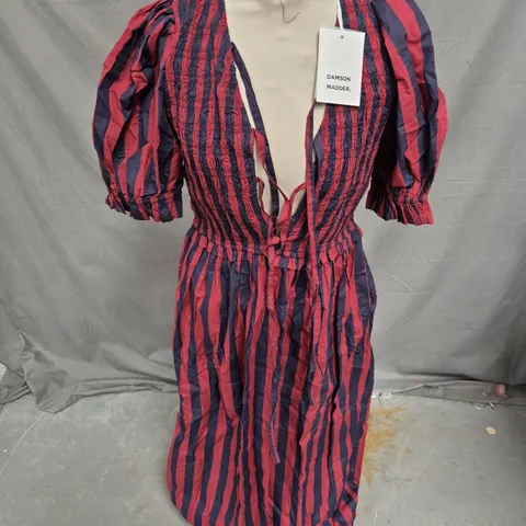 DAMSON MADDER BLUEBELLE MIDI DRESS IN RED/NAVY SIZE 14