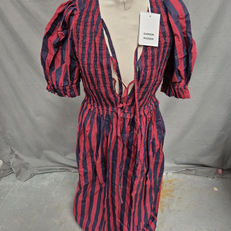 DAMSON MADDER BLUEBELLE MIDI DRESS IN RED/NAVY SIZE 14