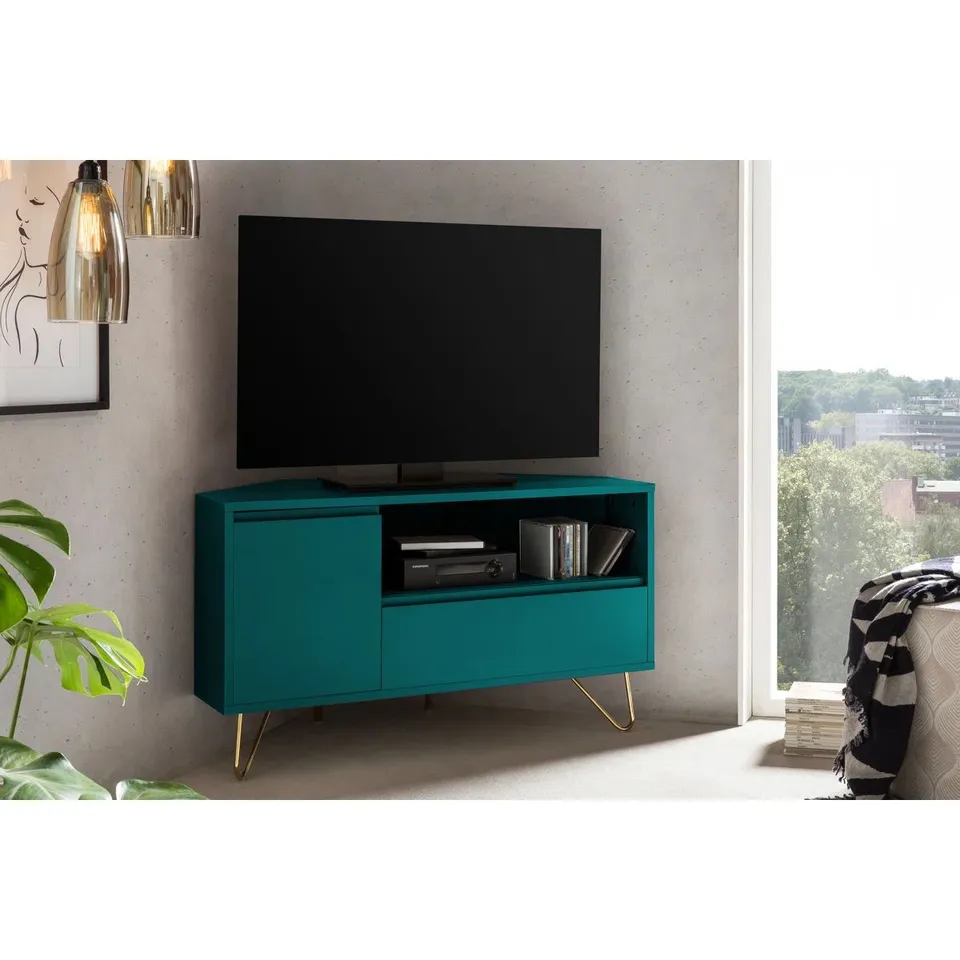 BOXED NORTH ATTLEBOROUGH TV STAND FOR TVS UP TO 42" - MATT BLUE (2 BOXES)