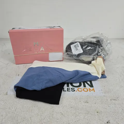 BOX OF APPROXIMATELY 20 ASSORTED ITEMS TO INCLUDE ASSORTED CLOTHING, MODA IN PELLE FOOTWEAR, SLIPPERS ETC