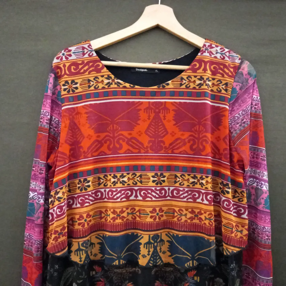 DESIGUAL TIERED LONG SLEEVE DRESS IN MULTICOLOUR - XL