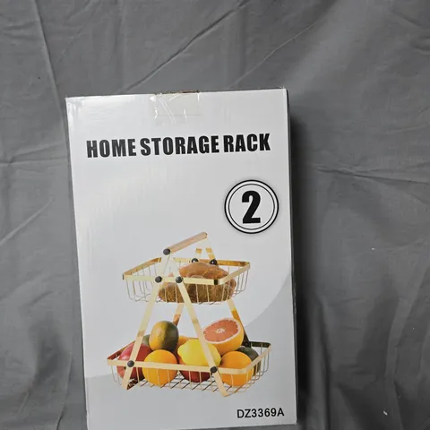 HOME STORAGE RACK – BOXED TWO-TIER WIRE-FRAMED RACK WITH WOODEN SUPPORTS