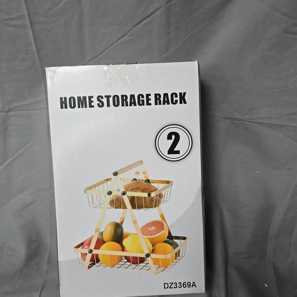 HOME STORAGE RACK – BOXED TWO-TIER WIRE-FRAMED RACK WITH WOODEN SUPPORTS