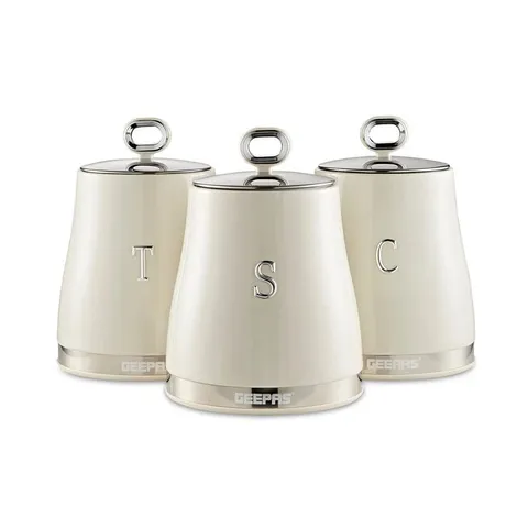 BOXED GEEPAS 3-PIECE 1.4L TEA COFFEE SUGAR CANISTER SET STAINLESS STEEL