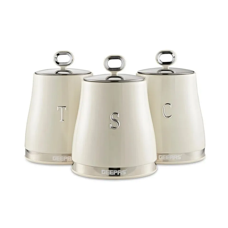 BOXED GEEPAS 3-PIECE 1.4L TEA COFFEE SUGAR CANISTER SET STAINLESS STEEL