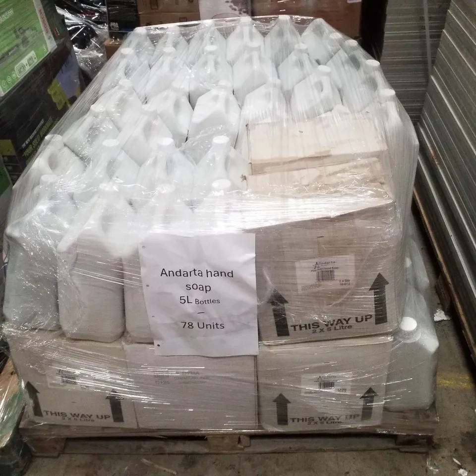 PALLET CONTAINING APPROXIMATELY 78 BOTTLES OF ANDARTA HAND SOAP 5L 