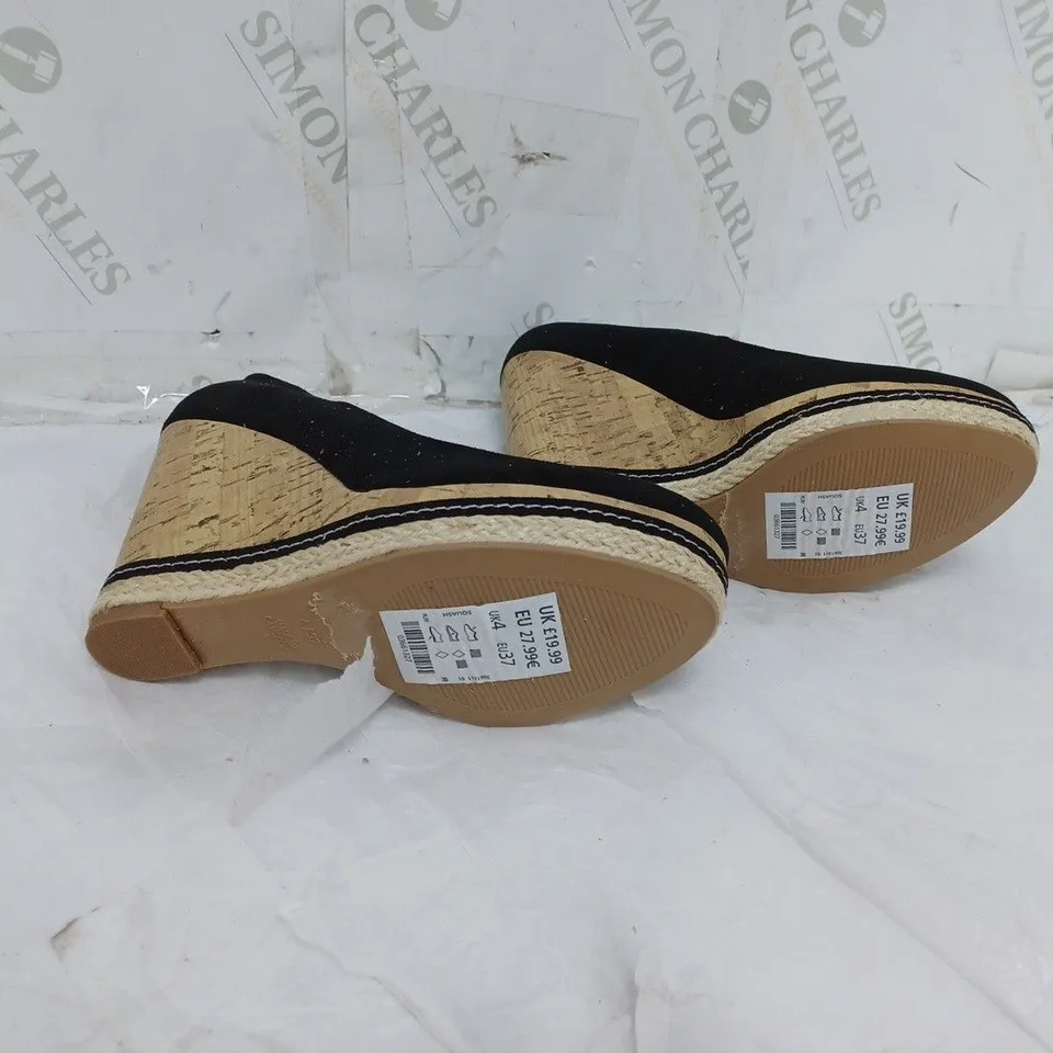 LARGE BOX OF APPROXIMATELY 8 BAGGED NEW LOOK WEDGE BLACK HEELS IN VARIOUS SIZES