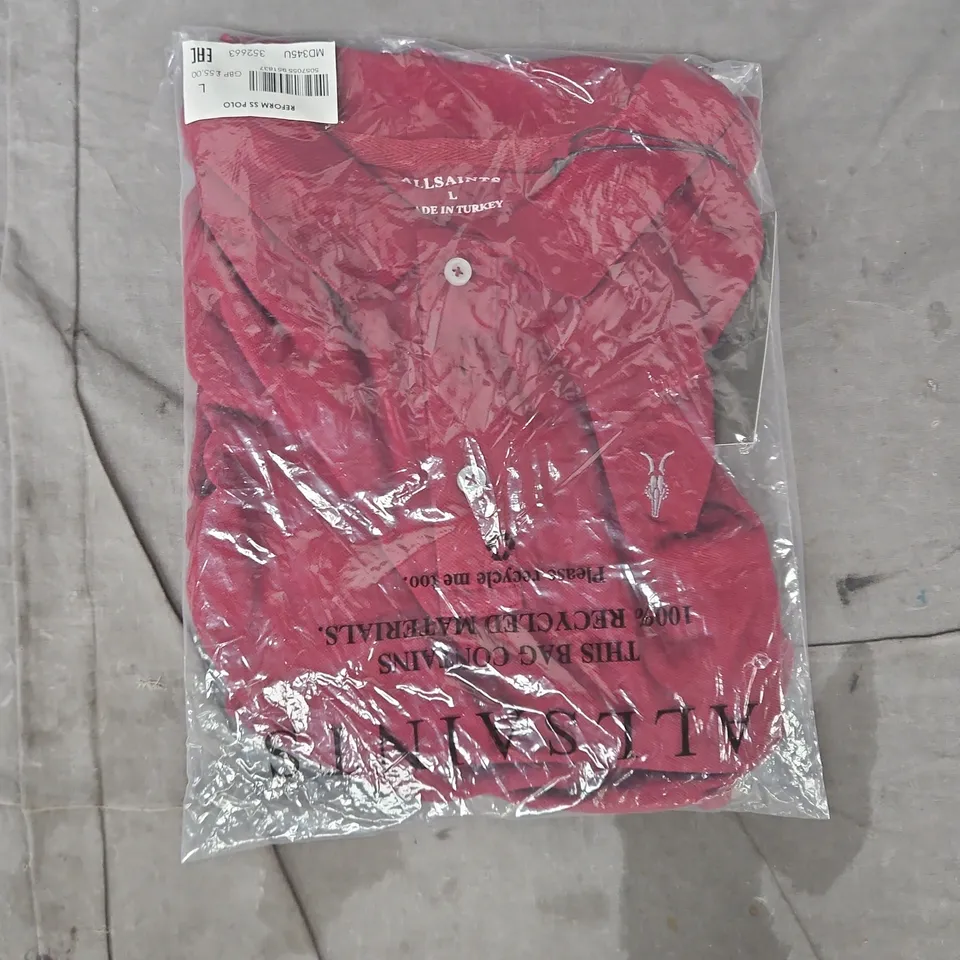 BAGGED ALLSAINTS REFORM SHORT SLEEVE POLO TOP IN RED SIZE LARGE