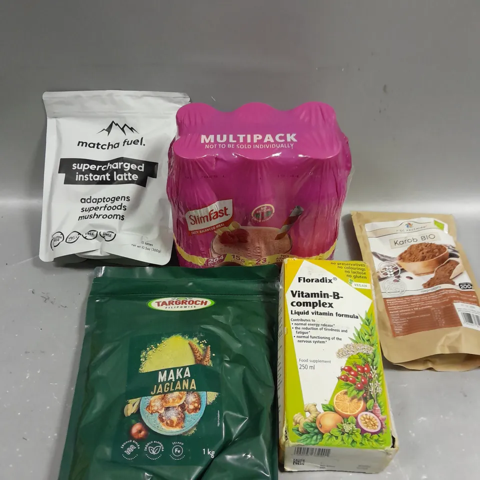 7 X ASSORTED FOOD & DRINK PRODUCTS TO INCLUDE SLIMFAST SHAKES, MATCHA FUEL INSTANT LATTE, VITAMIN B COMPLEX ETC 